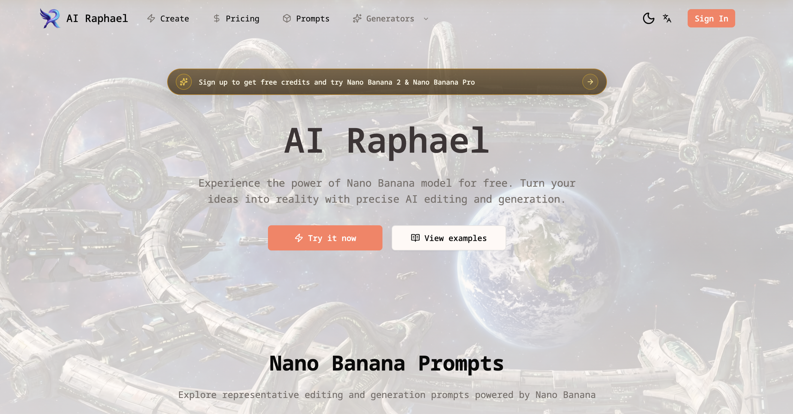 AI Raphael screenshot - Free AI image generator and editor powered by Nano Banana Pro