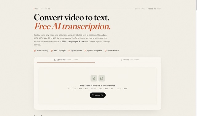 Scribix screenshot - video to text, audio to text