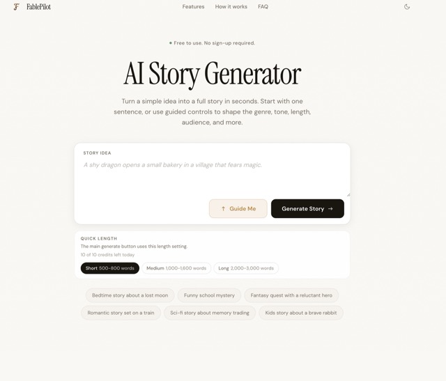 FablePilot screenshot - Free Ai story generator