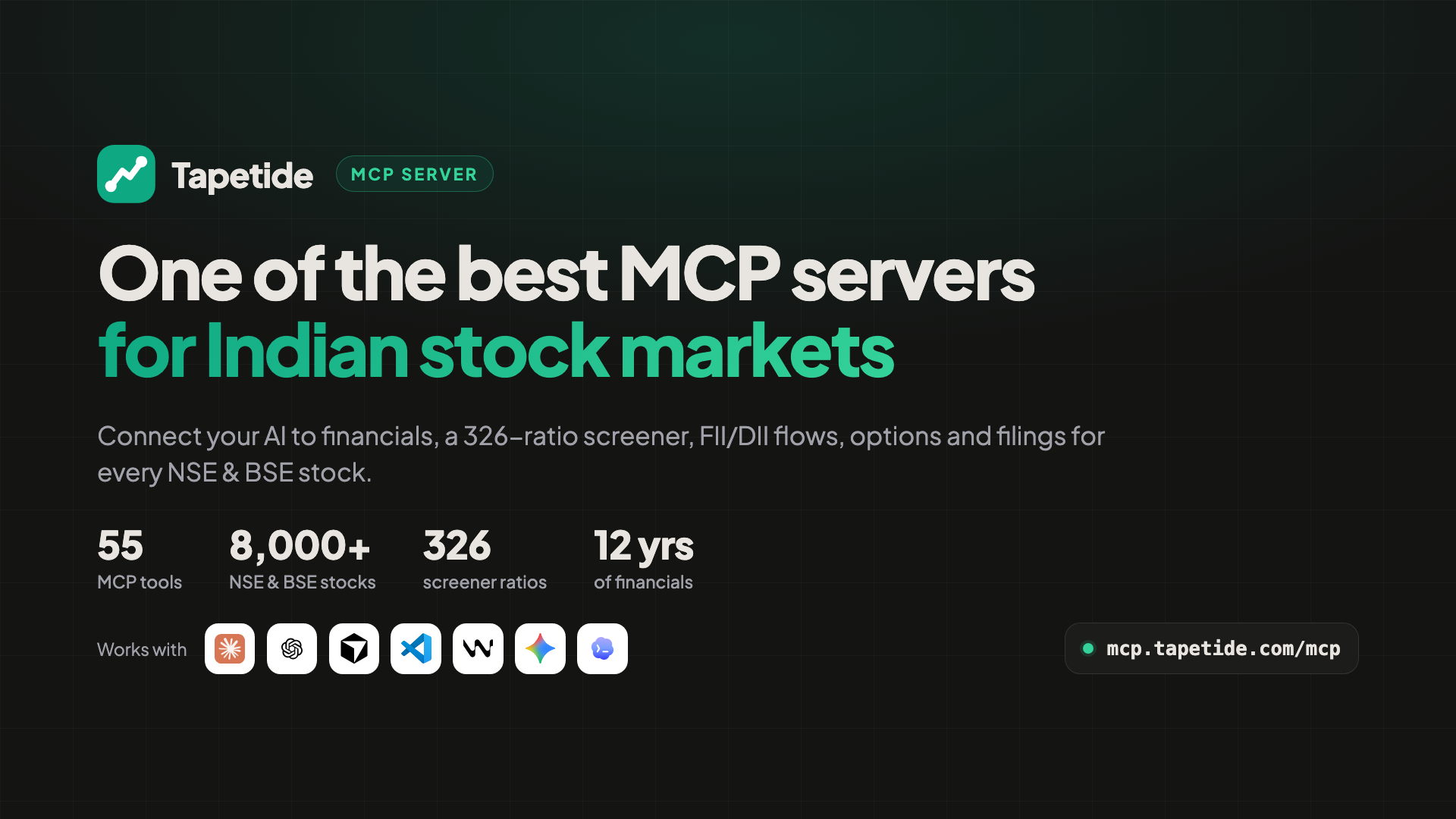 Tapetide screenshot 1 - AI-first stock research platform and MCP server for every NSE & BSE listed stock.