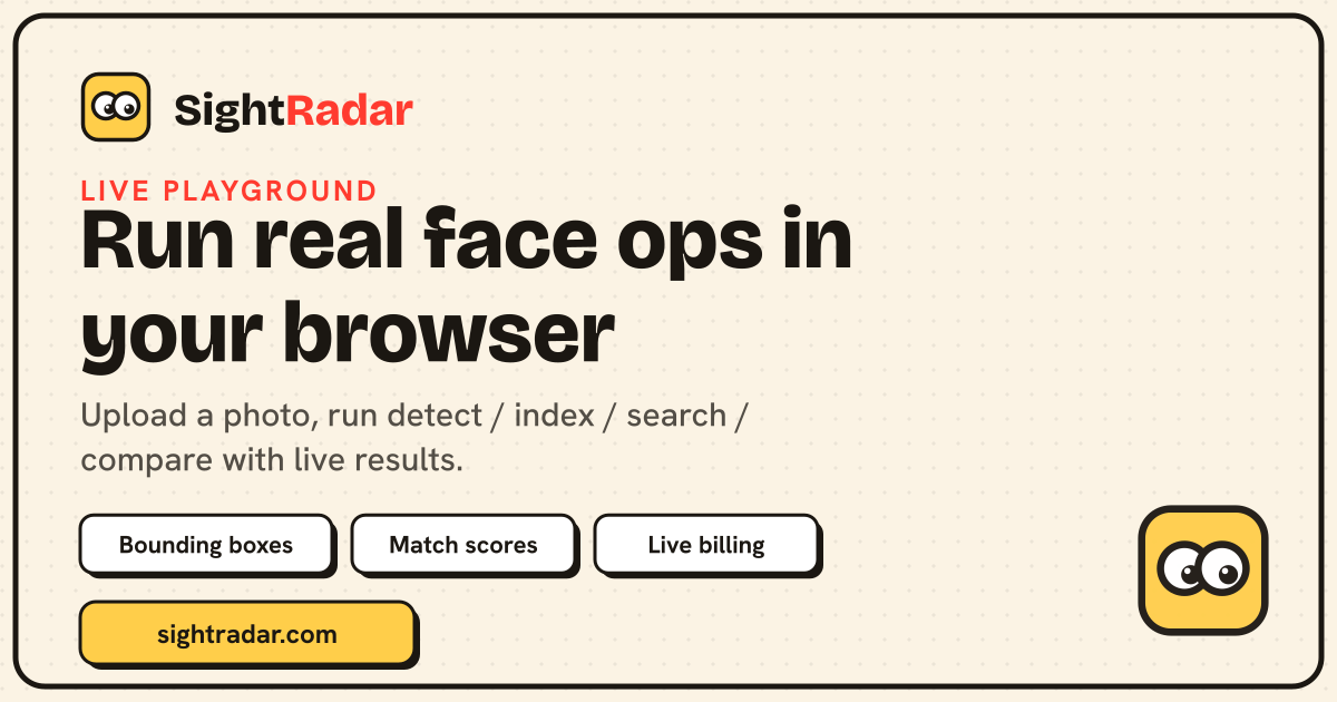 SightRadar screenshot 2 - Face recognition API, Rekognition-compatible, pay per photo