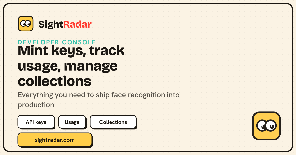SightRadar screenshot 3 - Face recognition API, Rekognition-compatible, pay per photo