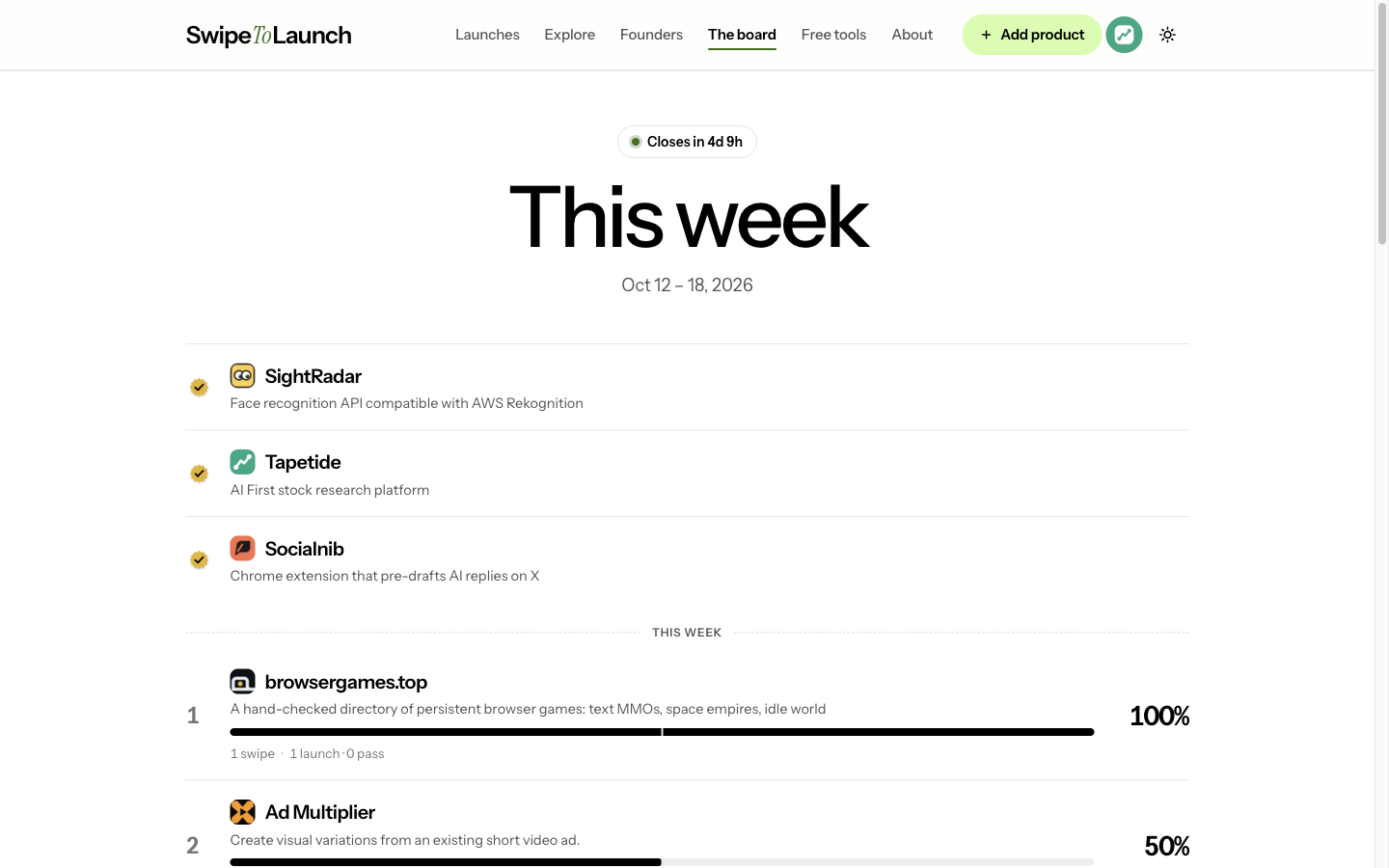 SwipeToLaunch screenshot 2 - Tinder-style launch directory for startups, SaaS and apps: every swipe is a vote.
