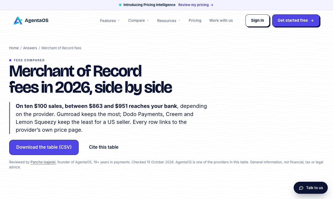 AgentaOS screenshot 3 - Merchant of Record you run from Claude, ChatGPT or Cursor. Sell globally, tax and invoices handled, no company needed.