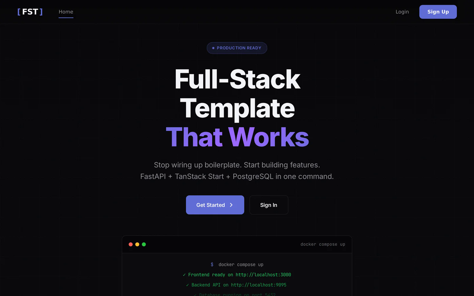 burntop screenshot 1 - FastAPI + React 19 + Postgres template for AI coding agents. Mocks and untested routes fail the build.