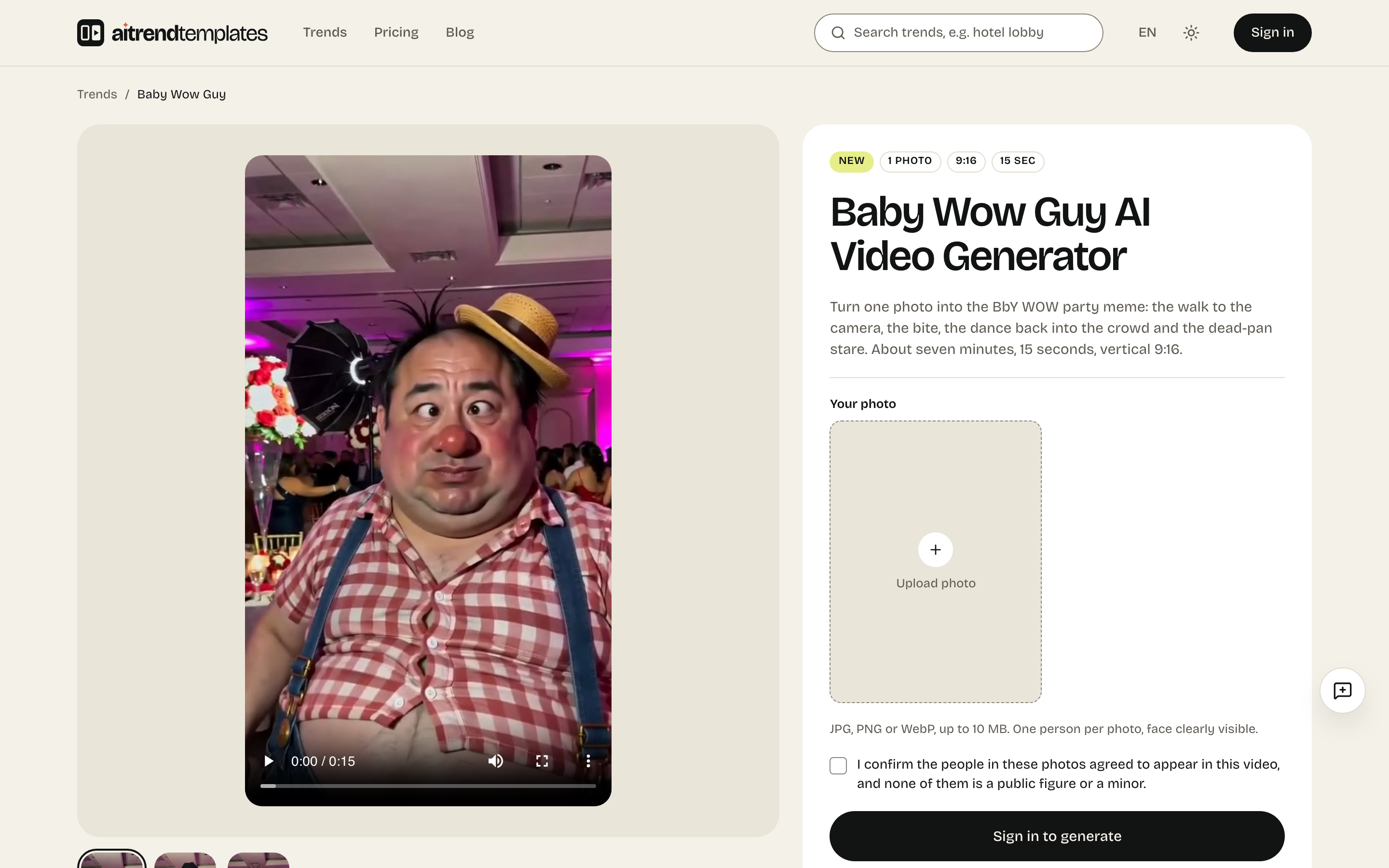 AI Trend Templates screenshot 3 - Turn your photos into viral AI video trends. Pick a trend, upload a photo, get a vertical clip for TikTok, Reels and Shorts.
