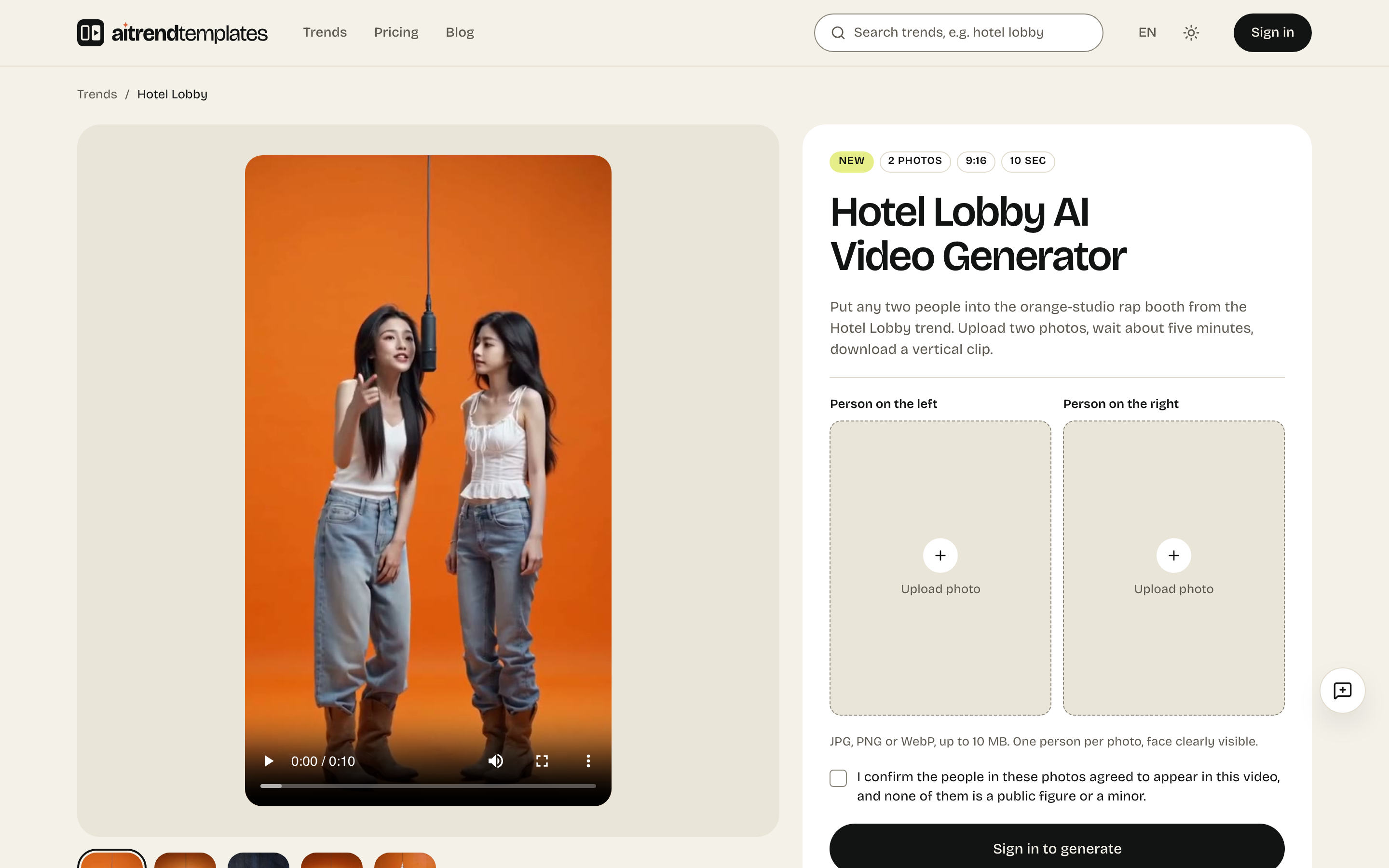 AI Trend Templates screenshot 4 - Turn your photos into viral AI video trends. Pick a trend, upload a photo, get a vertical clip for TikTok, Reels and Shorts.