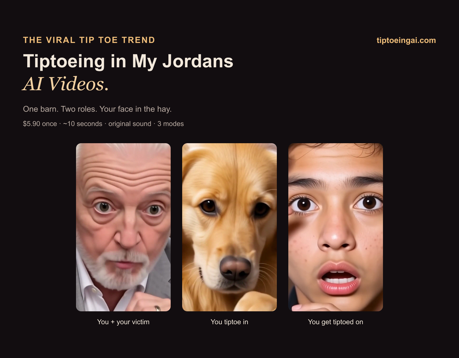 Tiptoeing AI screenshot 1 - Put yourself, a friend or your pet in the viral tiptoeing in my jordans meme — as the tiptoer, the scared one, or both.