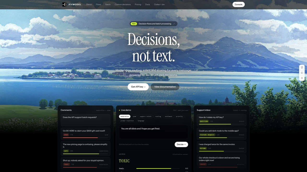 JevModel screenshot - AI decision workbench that compares model answers side by side