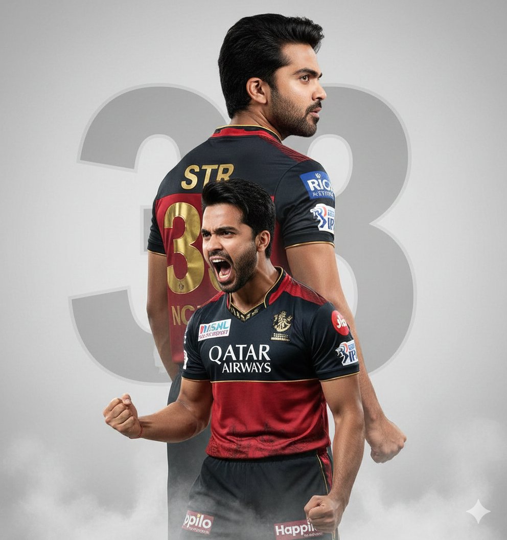 An ultra-realistic cinematic cricket poster featuring a young Indian male cricketer using the uploaded reference face e... example 2