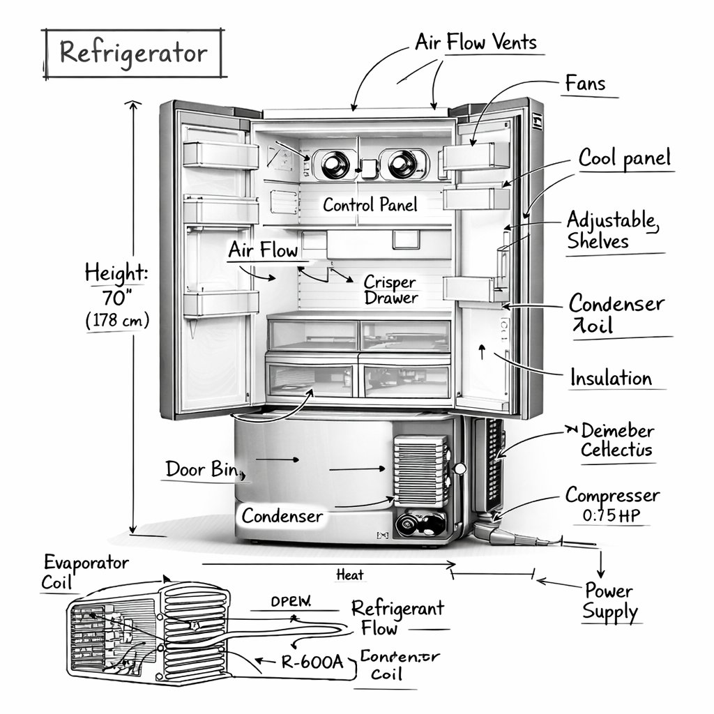 Create an infographic image of [washing machine], combining a realistic photograph or photoreal render of the object wi... example 4