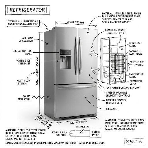 Create an infographic image of [washing machine], combining a realistic photograph or photoreal render of the object wi... example 2