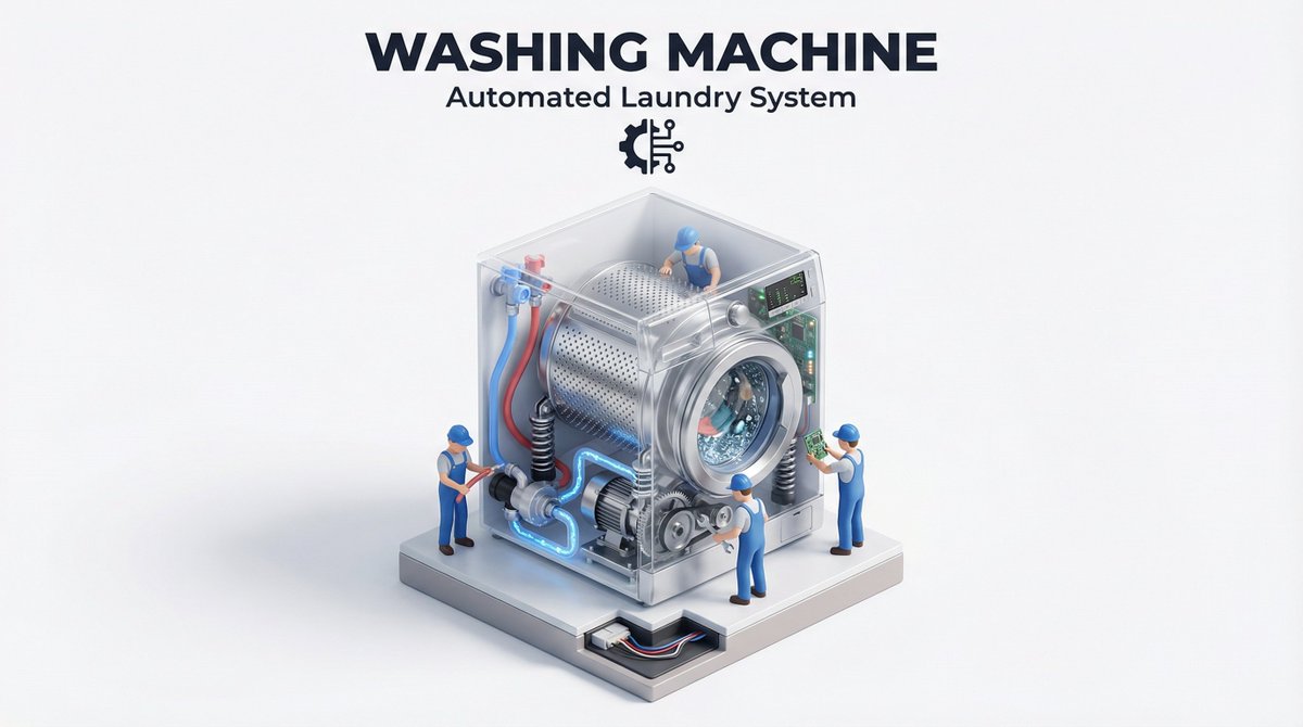 Create a clear, 45° top-down isometric miniature 3D cutaway diorama showing the inside of [MACHINE / DEVICE]. example 4